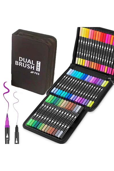 huitich 48 Pcs Dual Brush Pens Set with Zipper Case for Drawing and Coloring
