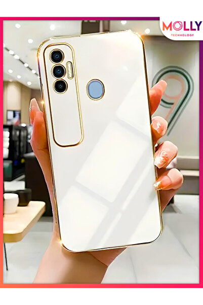 Molly TECNO SPARK 7 PRO İçin İnci Beyazı Kenarları Gold Detaylı Lüks Silikon ...