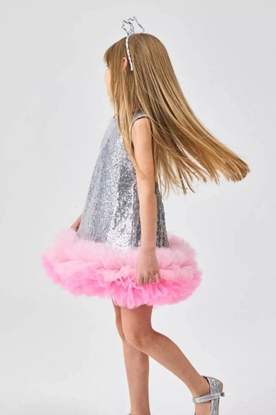 Kidmark Çocuk Modası Girl's Sleeveless Tutu Skirt Sequin Gray Dress
