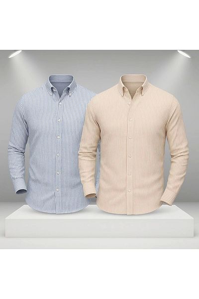 Store 2 Pack Advantage Linen Striped Slim Fit Stylish Premium Quality Buttoned Cotton Men's Shirts