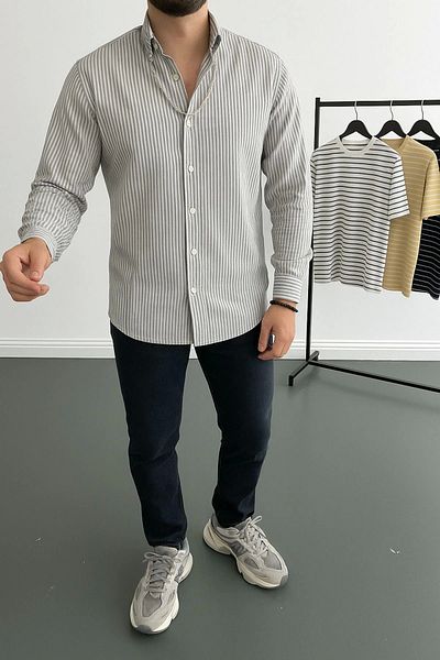 LC Waikiki Lc W Slim Fit Long Sleeve Button Easy Ironing Striped Stylish Premium Men's Gift Lover Classic Sports g