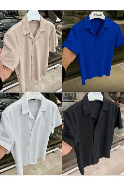 LC Waikiki Lc W Set of 4 Advantage Package 100% Cotton Short Sleeve Buttoned Premium Men's Summer Shirt