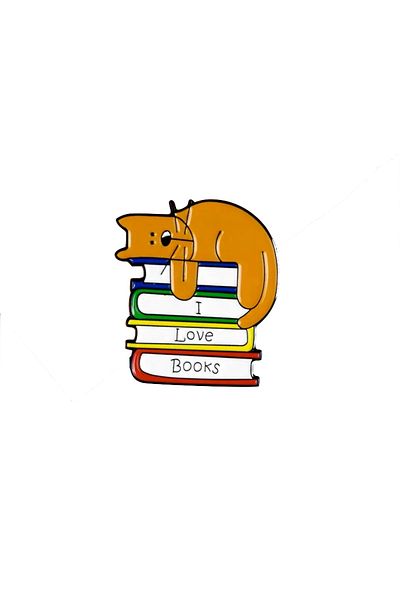 China Badge with cat and books - For reading lovers