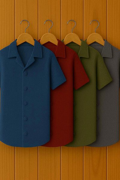 LC Waikiki Lc W 4-Piece Slim Fit Short Sleeve Button Ironing Unwilling Stylish Premium Men's Sports Shirt