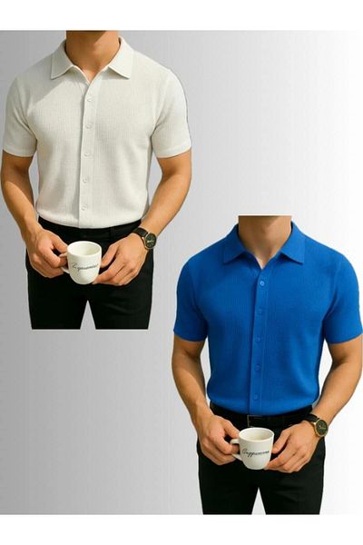 LC Waikiki Lc Waik 2-Pack Advantageous 100% Cotton New Season Short Sleeve Men's Buttoned Premium Shirt - Iron-Free