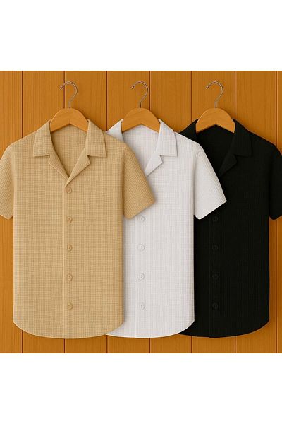 Store 3-Pack Advantage New Season Slim Fit Short Sleeve Premium Men's Textured Waflle Shirt
