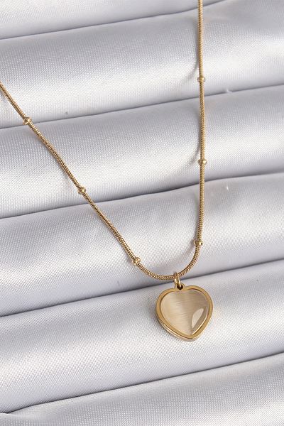 Clariss 316L Steel Gold Color Cat Eye Pearlescent Heart Model Women's Necklace