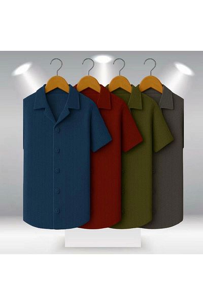 LC Waikiki Lc W 4-Pack Advantage Package 100% Cotton Stylish Premium Quality Men's Short Sleeve Summer Waffle Fabric Shirt