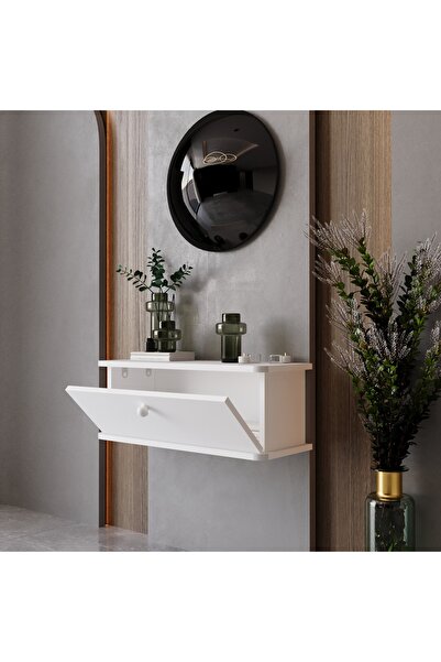 melura home LUNARİS DRESUAR BEYAZ OVAL KENAR %100 MDF KAPAKLI DUVARA MONTE