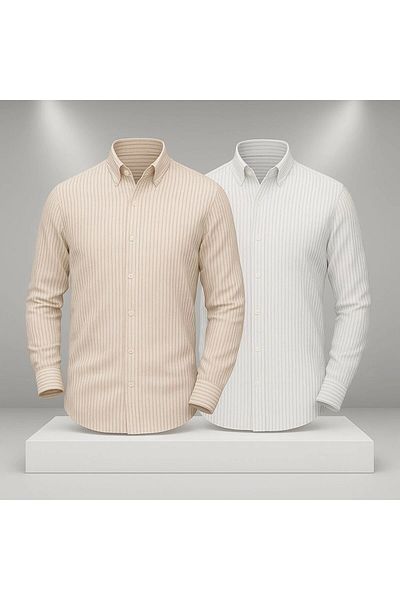 LC Waikiki Lc W 2-Piece Advantage Linen Striped Slim Fit Stylish Premium Quality Buttoned Cotton Men's Shirt