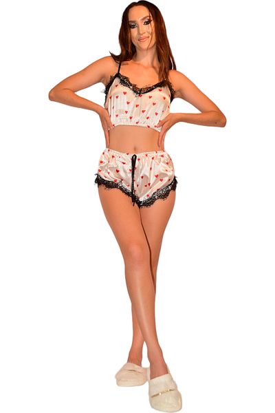 Star Fashion Women's satin pajamas, 2 pieces, tank top and shorts, for summer