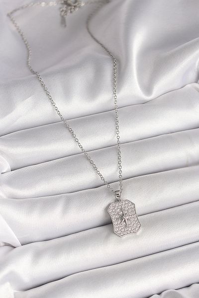 Clariss 316L Steel Silver Color Chain Zircon Stone Pole Star Embroidered Medallion Model Women's Necklace