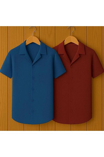 Store Advantageous Pack of 2 100% Cotton Non-Ironing Short Sleeve Premium Men's Summer Shirts