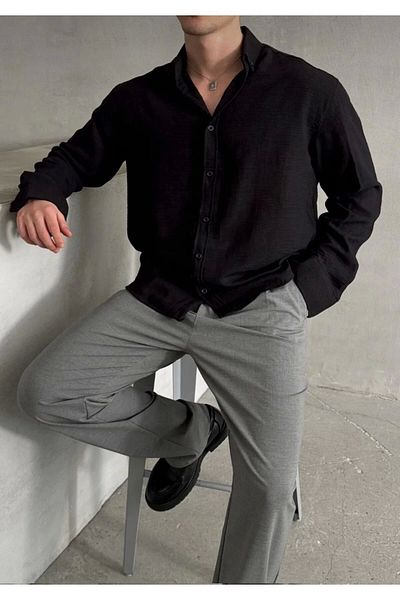 Store Oversize Fit 100% Linen Premium Top Quality Men's Buttoned Long Sleeve Shirt