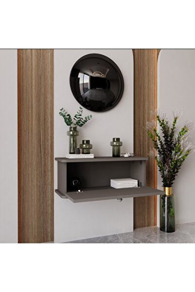 melura home LUNARİS DRESUAR GRİ OVAL KENAR %100 MDF KAPAKLI DUVARA MONTE