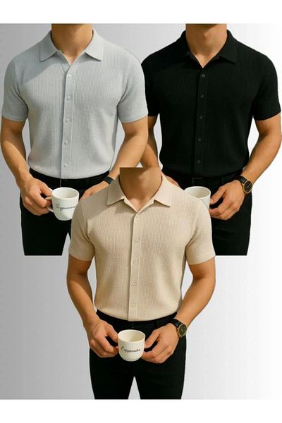 Store 3-Piece Advantageous 100% Cotton New Season Short Sleeve Men's Buttoned Premium Shirt - Non-Ironing