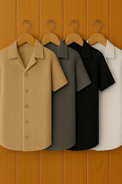 Store 4 Pack Slim Fit Short Sleeve Button-Up Non-Iron Stylish Premium Men's Sports Shirts