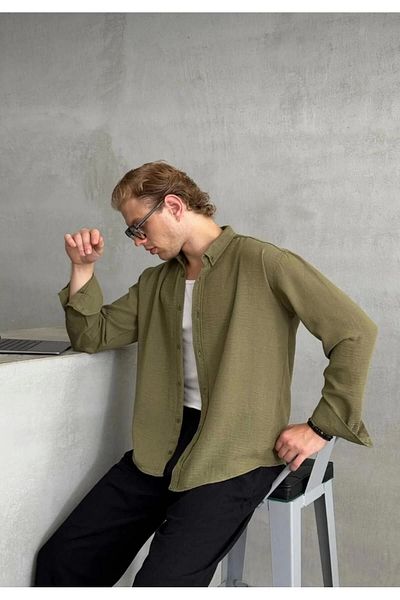 Store Oversize Fit 100% Linen Premium Top Quality Men's Buttoned Long Sleeve Shirt