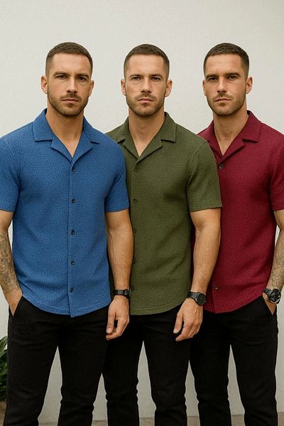 LC Waikiki Lc Waiki 3-Pack Advantage Package Short Sleeve Summer Quality Waffle Fabric Men's Shirt New Model - Ironing Preferred