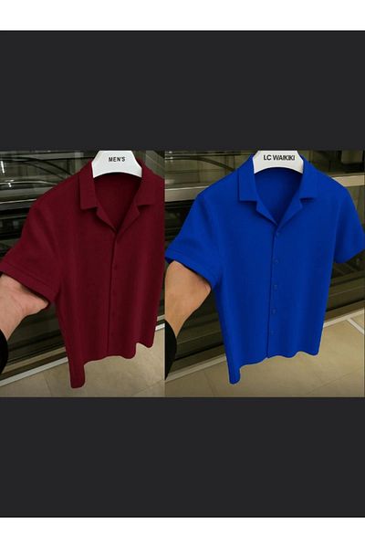 Store Set of 2 Advantage Package 100% Cotton Short Sleeve Button Premium Men's Summer Shirt