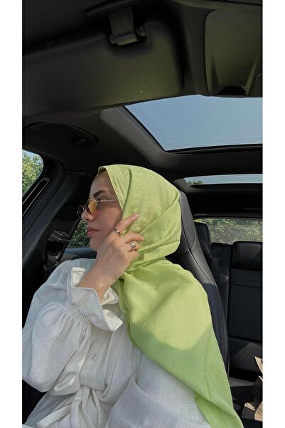 Imannoor İmannoor Zincir Desen Pamuk İpek Şal Açık Yeşil