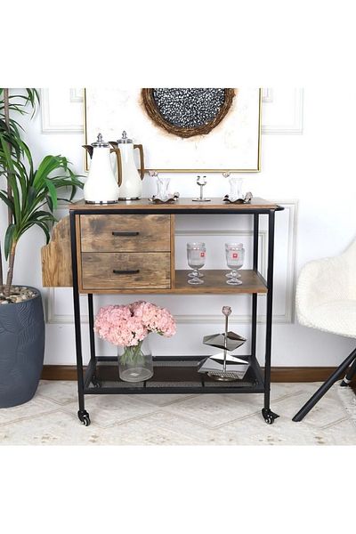 private house Elegant and luxurious wooden serving cart 80x40x90 cm - Honey