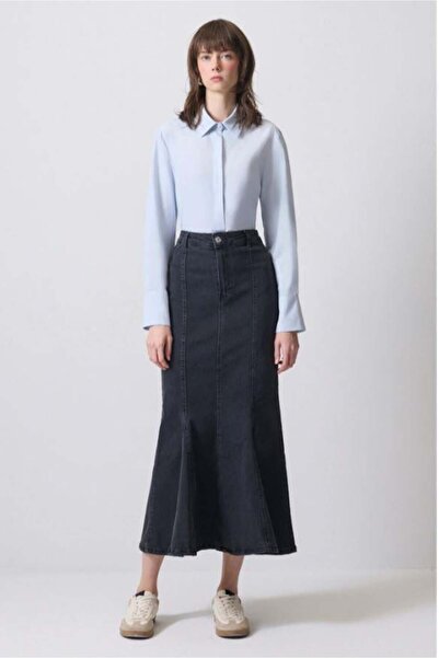 Touche Denim Balık Etek Antrasit