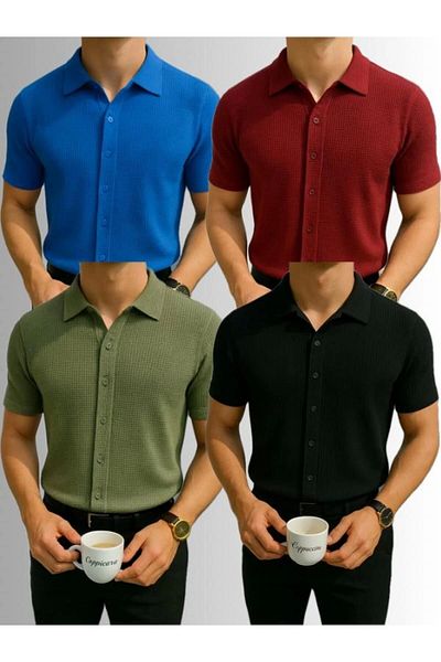 Store 4-Piece Advantageous 100% Cotton New Season Short Sleeve Men's Buttoned Premium Shirt - Non-Ironing