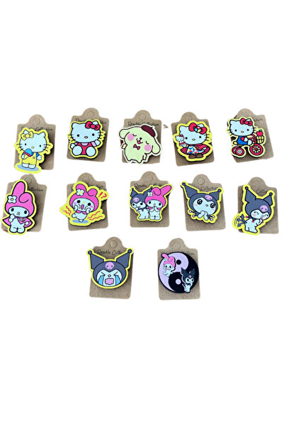BalonKasaba Kuromi Ahşap 12'li Rozet Set - Hello Kitty Kuromi Melody - Broş -...