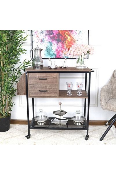 private house Elegant and luxurious wooden serving trolley 80x40x90 cm - brown