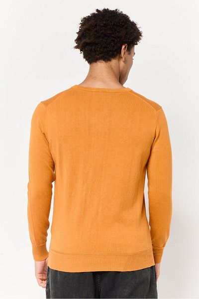 Harmont & Blaine Jeans Men V-Neck Embroidered Logo Sweater, Dark Orange