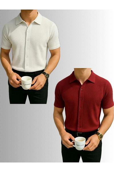 Store 2-Piece Advantageous 100% Cotton New Season Short Sleeve Men's Buttoned Premium Shirt - Non-Ironing