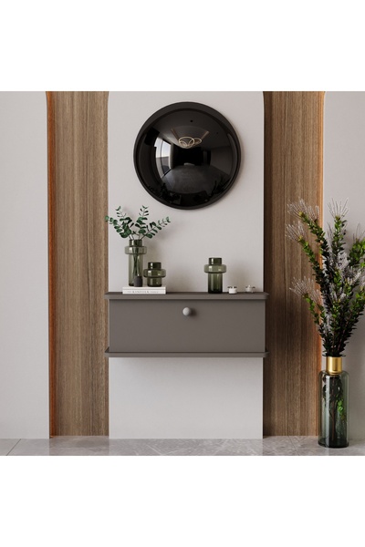 melura home LUNARİS DRESUAR GRİ OVAL KENAR %100 MDF KAPAKLI DUVARA MONTE