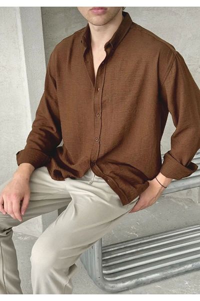 Store Oversize Fit 100% Linen Premium Top Quality Men's Buttoned Long Sleeve Shirt