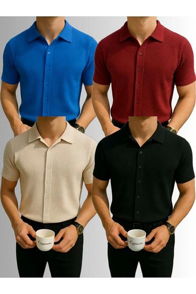 Store 4-Piece Advantageous 100% Cotton New Season Short Sleeve Men's Buttoned Premium Shirt - Non-Ironing