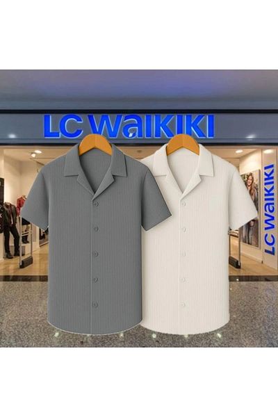 LC Waikiki Lc W 2-Piece Advantage 100% Cotton New Season Trend Short Sleeve Men's Buttoned Premium Shirt