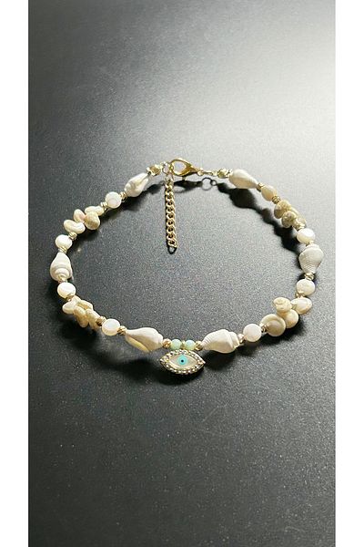 Neon Takı by Atalay Sensitivity Tag and Eye, Mini Mussel Shell, Anklet 36, Gold Color