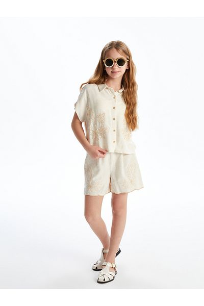 LC Waikiki Elastic Waist Pleated Linen Blended Girls Shorts