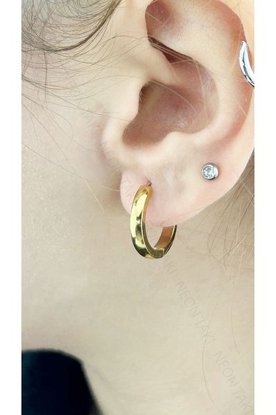 Neon Takı by Atalay Sensitivity Tag and Stainless Hoop Earring 618, Gold Color, Outer Diameter 15mm