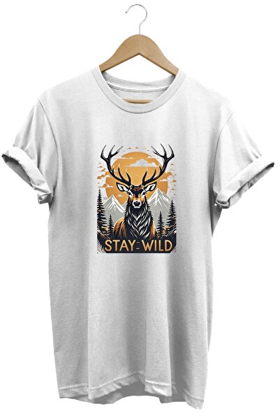 hobidünyam- تي شيرت Stay Wild مطبوع بنسبة 100% من القطن ذو قصة عادية