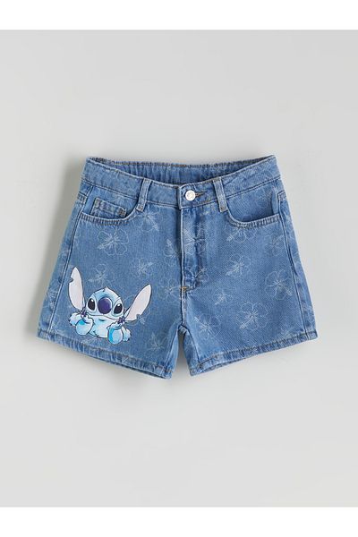 LC Waikiki Stitch Printed Girl's Jean Shorts