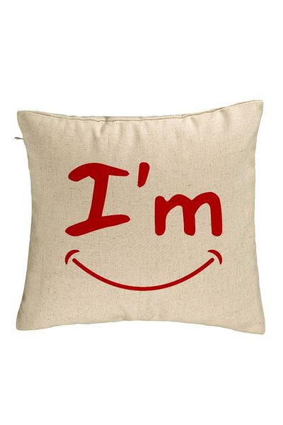 BEKZ Decorative Pillow, Model I'm Happy, 40x40 cm, Beige, Removable Cover, Filling
