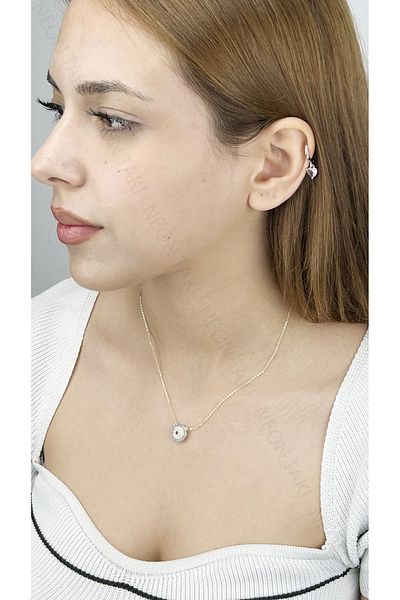Neon Takı by Atalay Sensitivity Tag and Evil Eye Bead, Steel Necklace 391, Gold Color