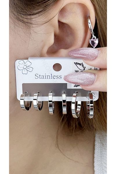 Neon Takı by Atalay Sensitivity Tag and Multi Ring Model, Stainless Steel Earrings, 607, Gold Color