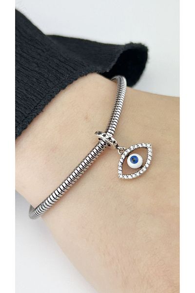 Neon Takı by Atalay Steel Charm for Sensitivity Tag & Dangle, Eye, Pan Bracelet 47, Silver Color