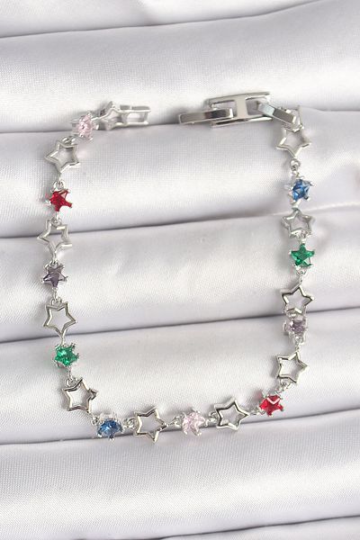 Clariss Brass Silver Color Colorful Zircon Stone Star Model Women's Bracelet