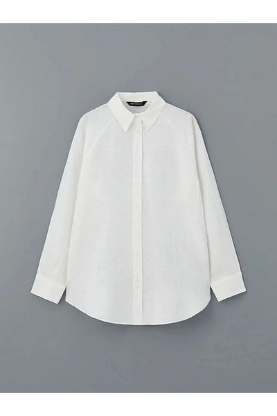 LC Waikiki Lc W Modest White Oversize Linen Women's Shirt