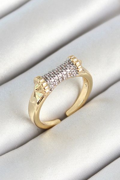 Clariss Gold Color Adjustable Women's Ring with Brass Reel Figure and Zircon Stone