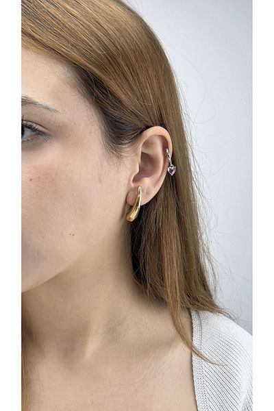 Neon Takı by Atalay Sensitivity Tag and Long Drop Model, Stainless Steel Earrings 614, Gold Color