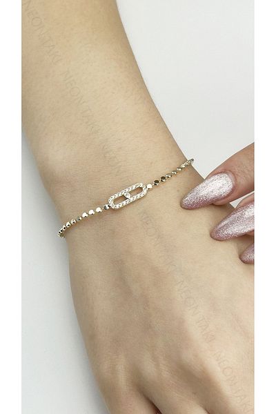 Neon Takı by Atalay Sensitivity Tag and Zircon Stone, Steel Chain Bracelet 487, Gold Color